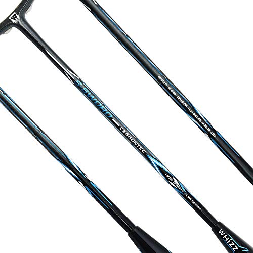 WHIZZ Anti Scratch Series Graphite Badminton Racket Set of 2 with Bag and 2 Grips (Sword Black+Red)