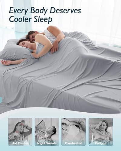 Breescape Cooling Sheet Set Twin XL Size - BlendTek™ Dry & Cool Technology for Hot Sleepers and Night Sweats, Q-Max>0.46 Tech, Deep Pocket Up to 18", 360° Elastic Band, Misty Gray