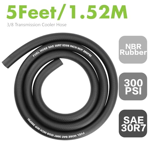 Image of Jeemiter 3 /8 inch ID Fuel Line Hose 5FT - SAE 30R7 Replacement Kit with 10 Clamps for Gas, Oil, Coolant - Fits Small Engines, Tractors, Automotive & Marine Use