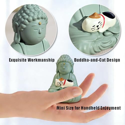 Estatua Mini Buda Sonriente con Gato para Decoración miniatura 4