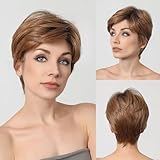 starluck Pixie Cut Wig Short Light Brown Wigs for White Women Brown Pixie Cut Wigs with Highlights Natural Looking Synthetic Hair Short Wig for Women