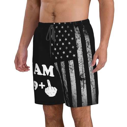 Middle-Finger 40th Birthday I Am 39+1-Swim Shorts with Liner, Quick Dry Beach Shorts Funny Mens Swim Shorts - L Black3
