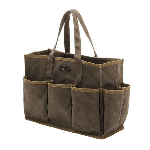 16OZ Waxed Canvas Tool Tote Bag for Garden Tools Wrench Set & Screwdrivers | 11-Pocket Garden Tool Bag with Portable Handles