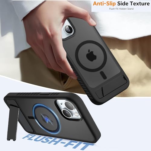 Image of KARWAN?Ultra Hybrid Matte Back Cover Case Compatible with Stand Magnetic for iPhone 14 Plus | Mag-Safe Wireless Charging | Camera Bump Protection -(Black)