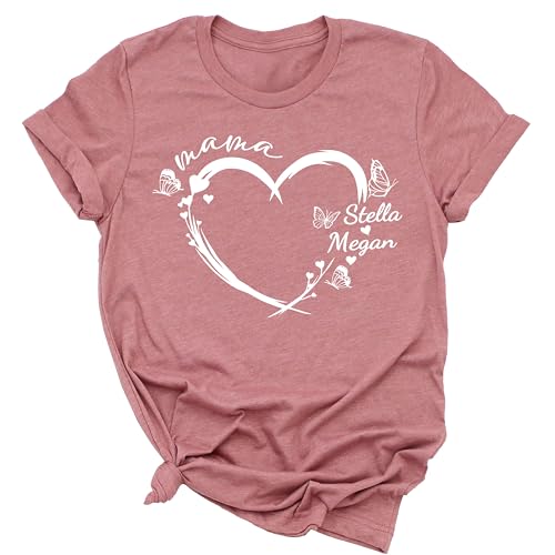 Customizable Mom Shirt with Custom Kid's Name, Personalized Mama Shirt for Women, Gifts for Mommy Shirts, Christmas, Momma Gifts for Valentines Day Multiple Colors