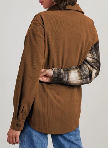 Astylish Women's Color Block Corduroy Shirts Long Sleeve Button Down Boyfriend Blouses Tops2