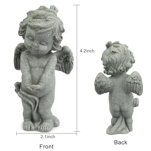 Pequeña estatua de ángel querubín de piedra arenisca miniatura 3