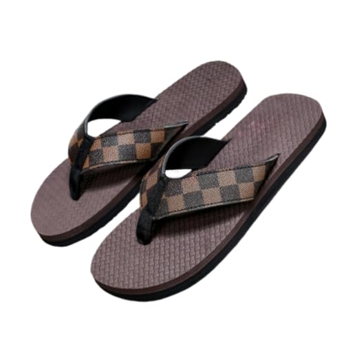 Checkered Sandals for Men Slip On Beach Flip Flops Platform Water Thong Lightweight Breathable Leather Waterproof No-Slip Soft Sole Casual Bath Slides Summer Flats Pool Party Vacation Indoor Outdoor