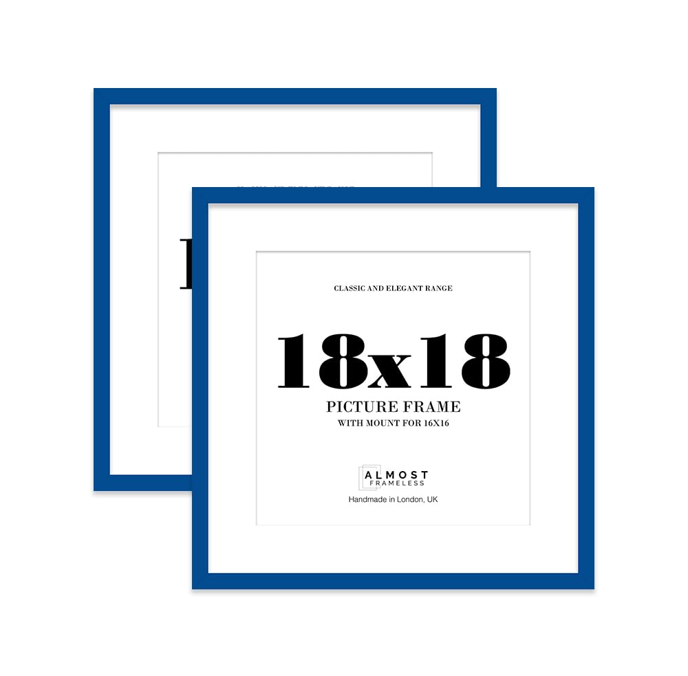 18x18 Blue Picture Frame with Mount for 16x16 Photos, Prints - Modern Square Wall Frame, Set of 2