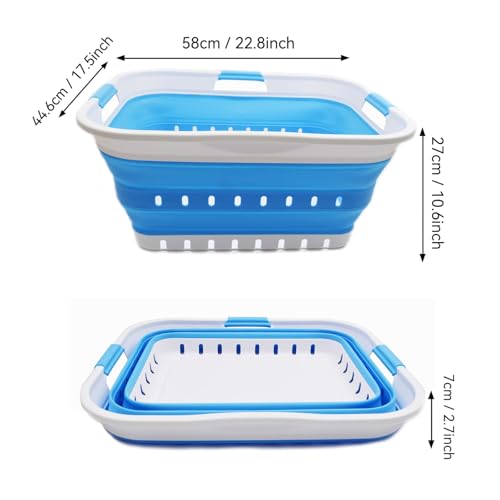 Image of SAMMART 42L (11 gallon) Collapsible Plastic Laundry Basket - Foldable Pop Up Storage Container /Organizer - Portable Basket - Space Saving Hamper /Basket (2, White /Marine Blue)