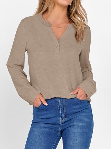 ANRABESS Women's Long Sleeve Shirts 2025 Fall Henley Business Dressy Casual Tops V Neck Button Down T-Shirts Work Blouses3