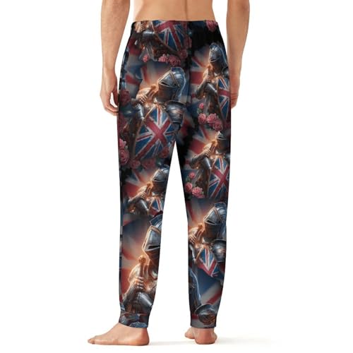 Knights British Flag Roses Men's Pajama Bottoms Sleep Lounge Soft Comfy Pants Sleepwear3