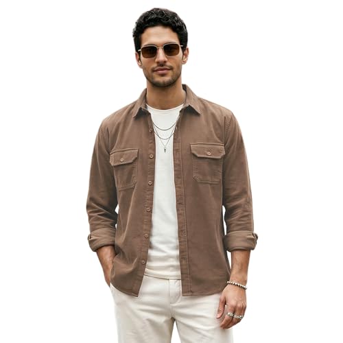 Image of Urbano Fashion Men's Corduroy Full Sleeve Regular Fit Solid Overshirt with Utility Pockets
