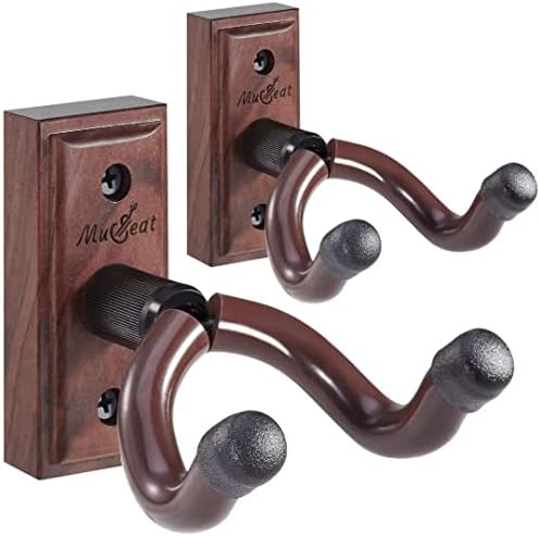 Guitar Wall Mount, Guitar Wall Hangers 2 Pack, Black Walnut Wall Guitar Mount, V-Shaped Guitar Hook with Rotatable Yoke, Guitar Hanger for Acoustic Electric Guitar, Bass, Mandolin, Banjo, Dobro