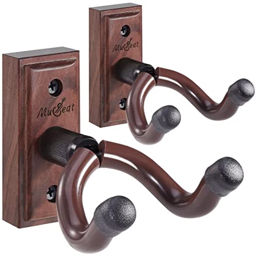 Guitar Wall Mount, Guitar Wall Hangers 2 Pack, Black Walnut Wall Guitar Mount, V-Shaped Guitar Hook With Rotatable Yoke, Guitar Hanger For Acoustic Electric Guitar, Bass, Mandolin, Banjo, Dobro #TOP21