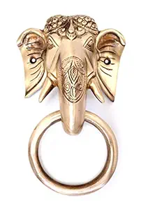 Two Moustaches Tuskar Ganesha Brass Door Knocker (Standard Size, Antique Brown)