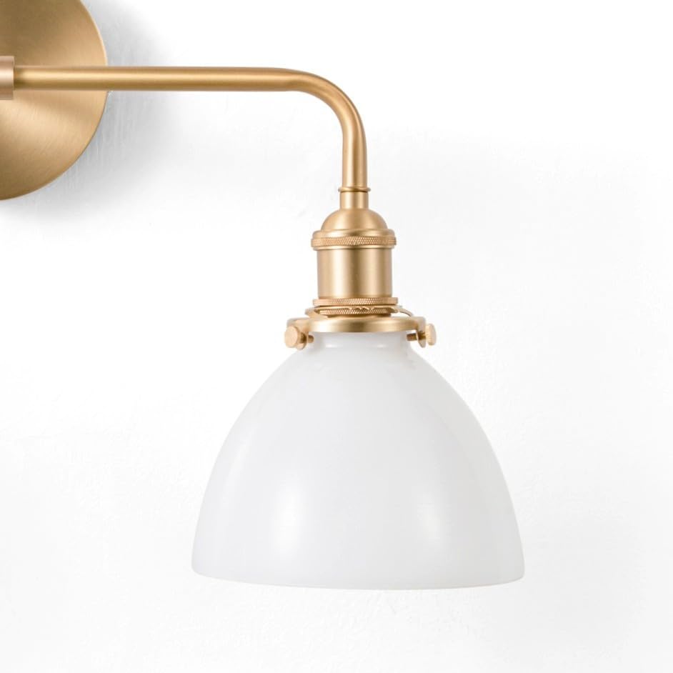 Image of Gold Bathroom Vanity Light, Farmhouse Vintage Vanity Fixture with 2 Light Milk Glass, Brushed Gold Bathroom Light Fixtures (Bulb Included)