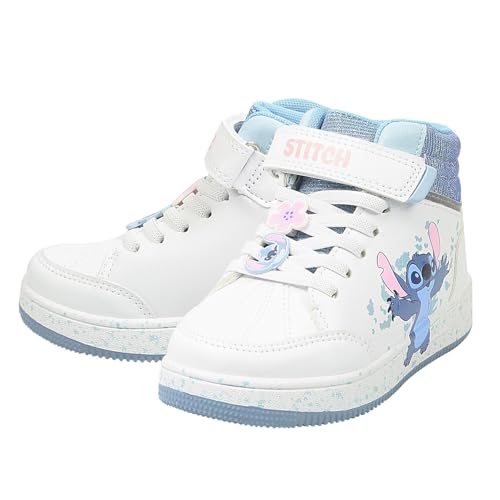 Disney Stitch Baskets montantes pour fille sous licence officielle Lilo and Stitch Baskets blanches et bleues avec lacets et sangle Chaussures décontractées...