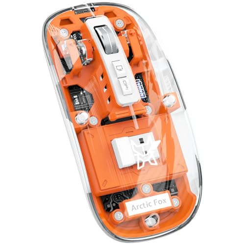 Image of Arctic Fox Pureview Transparent Wireless and Bluetooth Rechargeable Mouse, USB Receiver,LED Battery Magic Silm for Office /PC /Mac /Laptop /Apple /ipad(Vitality Orange)