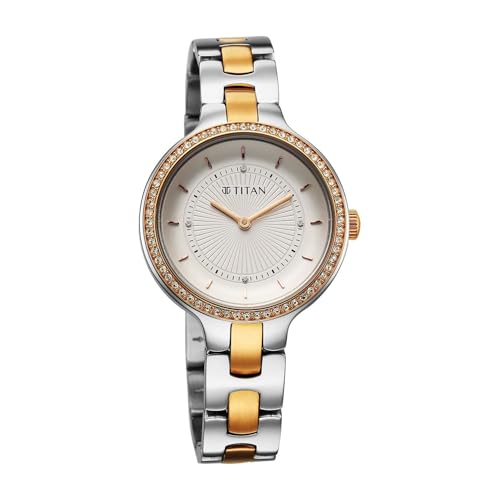 Image of Titan Glamour Quartz Analog White Dial Two Toned Stainless Steel Strap Watch for Women