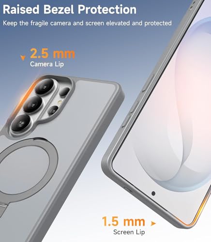 Image of DIZORO Polycarbonate Magnetic Ostand Ring Case, Compatible with Samsung Galaxy S26 Ultra Case Compatible with Wireless Charging,Military Grade Drop Tested,Translucent Hard Back Soft Edge (Titanium)