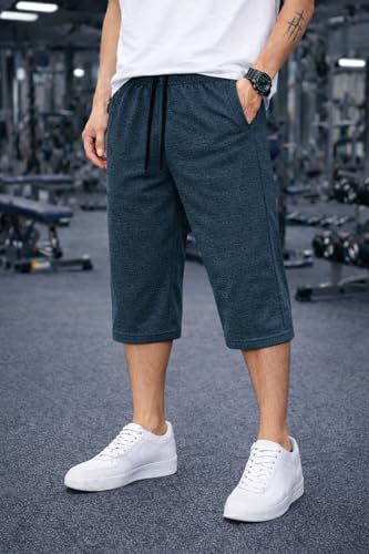 Image of Mack Jonney Men's Sports Capri Pants | Lightweight Polyester Workout 3 /4 Pants with Elastic Waist for Gym, Running & Training-M8356