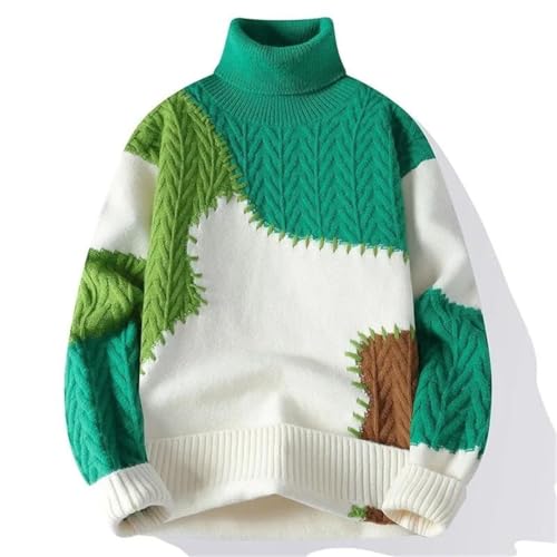 Men’S Turtleneck Long Sleeve Sweater Patchwork Loose Youthful Vitality Knitted Pullover Sweater2