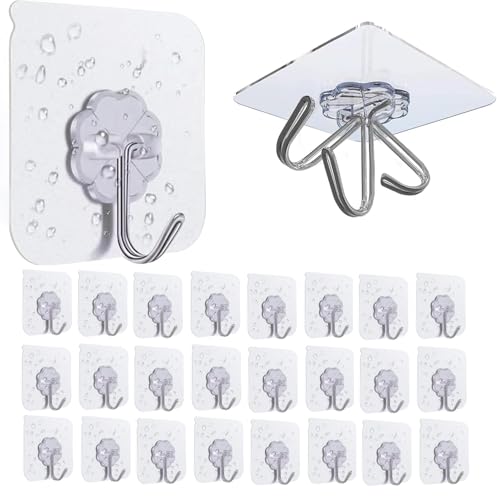 Rhimooay 25 Stück Haken Selbstklebend, Klebehaken Extra Stark Haken ohne Bohren, Wandhaken Selbstklebend, Klebehaken Transparent für Küche Badezimmer Wand & Decke Aufhänger, Max 10kg
