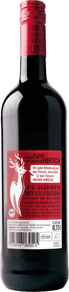 12er Vorteilspaket - Roter Bio-Glühwein - Heißer Hirsch | veganer Glühwein | roter Glühwein aus Deutschland in Bio-Qualität | 12 x 0,75 Liter