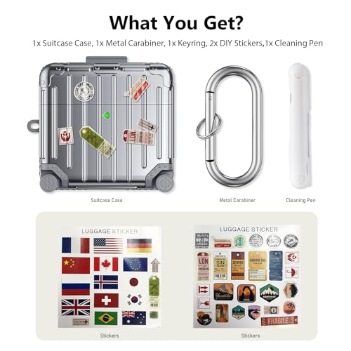 KOREDA Compatible with AirPods 4 Case Cover, Funny Suitcase Design Case for Airpods 4th Generation 2024, Cute Fashion Protective Hard Case with Cleaner Kit & Keychain (Silver)