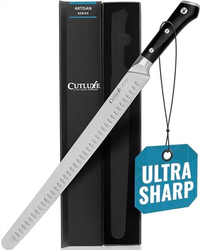 Cutluxe Extra-Long 14″ Slicing Carving Knife – Brisket Knife, Razor Sharp Meat and BBQ Knife – High Carbon German Steel – Full Tang & Ergonomic Handle Design – Artisan Series
