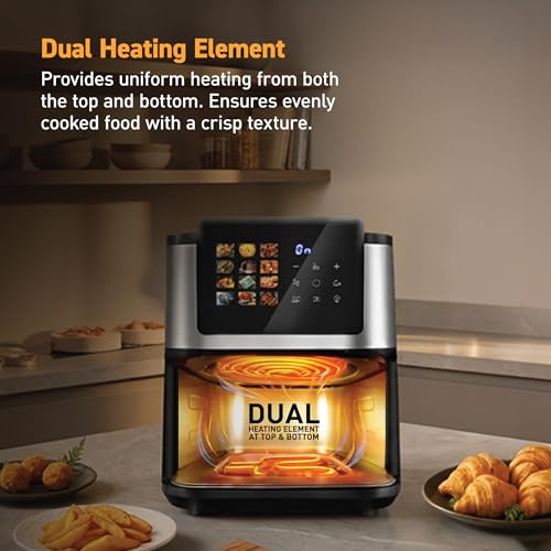 Image of KENT Digital Air Fryer 9L| 2200W |Bake,Grill&Roast|Up to 80% Less Oil Usage| 12 Preset Menu |Digital Display & Touch Control Panel |Glass Window with in built Light|Dual Heating Element at Top &Bottom