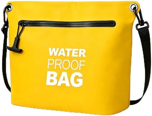BLUEVER wasserdichte Umhängetasche mit Luftdichtem Reißverschluss, Leichter Dry Bag mit Verstellbarem Gurt für Strand, Schwimmen, Reisen und Alltag (Gelb)