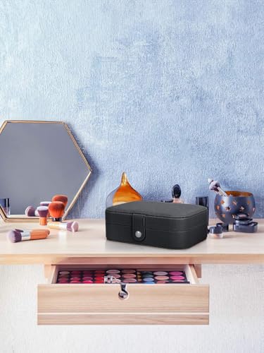 Image of Cortina Jewellery Organiser PU Leather Zipper | Portable Storage Box Case with Dividers | Container for Rings, Earrings, Necklace Home Organizer - Black