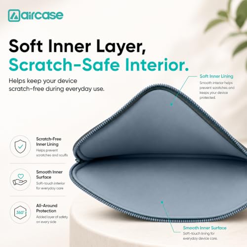 Image of AirCase 4-Layer Neoprene Laptop Sleeve for 13.5-14.1 Inch Laptops | Slim Wrinkle-Free Case | Water-Resistant, Shockproof, Scratch-Proof | TSA Friendly | YKK Zipper | Black-Grey