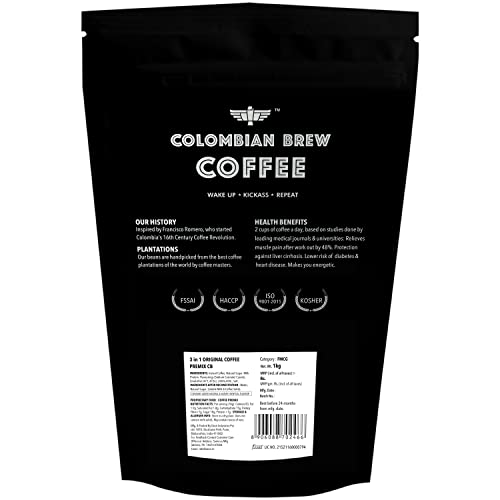 Image of Colombian Brew 3 in 1 Cappuccino Cafe Latte, Instant Coffee Powder Premix 1kg Pouch (Pack of 2)