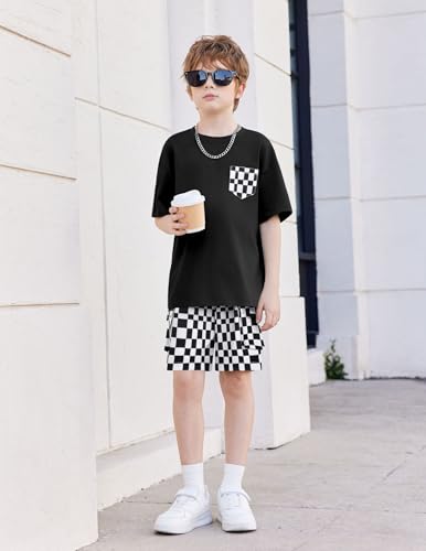 Image of Arshiner Boys' 2-Piece Cotton Outfit Short Sleeve Crewneck T-Shirt & Cargo Shorts Set Summer Casual Clothes for Kids 5-13