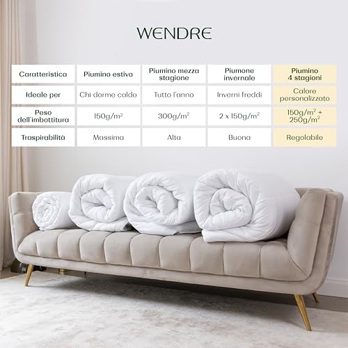Wendre Piumino Matrimoniale 4 Stagioni 240X260 – Piumino Doppia Temperatura Con 2 Piumini Separati (150+250 Gsm) – Certificato OEKO-TEX, Lavabile E Anallergico - 8