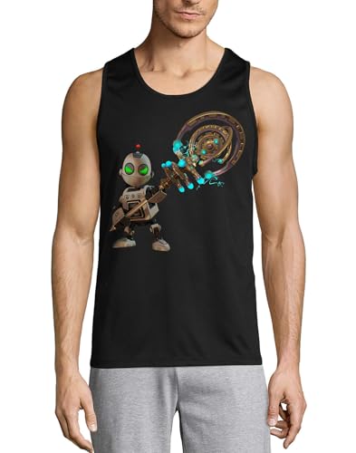 Camiseta sin mangas Robot Green Eyes de hombre en algodón para entrenar y verano
