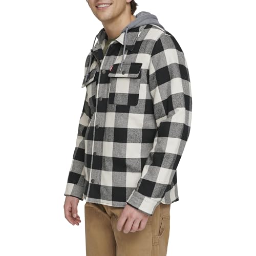 Image of Levi's mens Plaid Sherpa Lined Hooded Shirt Jacket (Regular & Big & Tall Sizes)