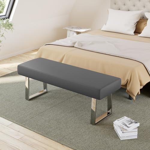 Image of JIEXI 45.3 inch PU Leather Corner Bench Footstool with Heavy Duty Metal Legs