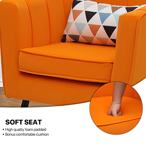 Monibloom Accent Reading Chair Living Room Single Sofa Chair With Gold Metal Legs, Dining Room Bedroom Arm Chair For Adult, Wide Armrest Durable Upholstered Comfy Barrel Chair Club Chair, Warm Orange #TOP7