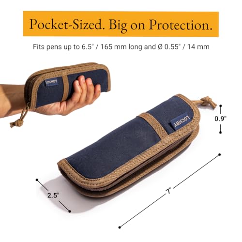 Image of LOCHBY Duo Pen Pouch | Slim and Elegant Pen Pouch, Durable Waxed Canvas, Lightly Padded for Fountain Pen and Mechanical Pencil, Compact Design Holds 2 Pens, for Everyday Carry