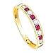 Bague 18k zirconites centre lane corps lisse combiné fuchsia blanc
