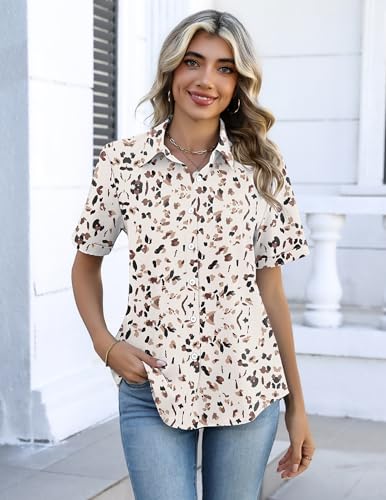 Image of Zeagoo Button Down Shirts for Women Short Sleeve Collared Tops Dressy Casual V Neck Blouses