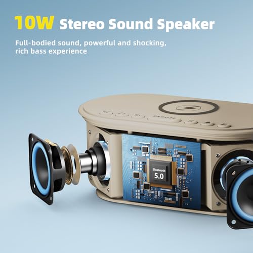 Image of Sound Machine Alarm Clock for Bedrooms: Bluetooth 10W Stereo Sound Speaker with Wireless Charging - White Noise Machine for Sleeping with 21 Soothing Sounds - Putty