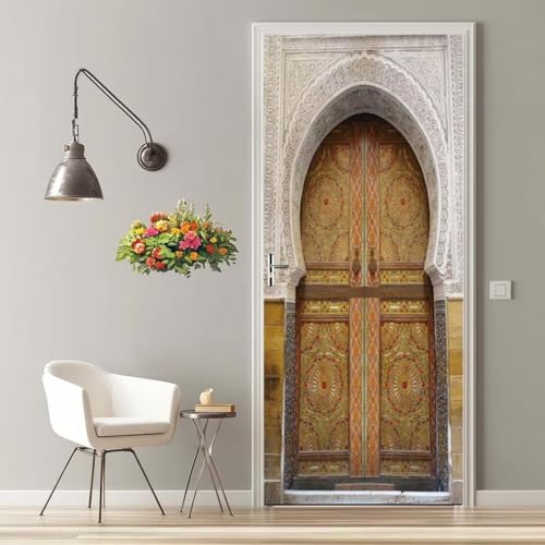 Stickers Porte 77X200 cm Trompe l'oeil Effect 3D Style Moyen-Oriental Autocollant Poster Porte Adhésif Imperméable Stickers Muraux Pour Salon Chambre...