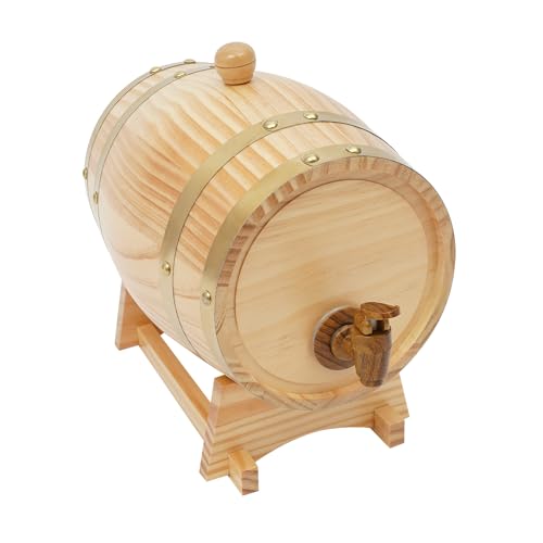 Barril de madera de 3 litros, barril de vino con caballete y grifo, color madera