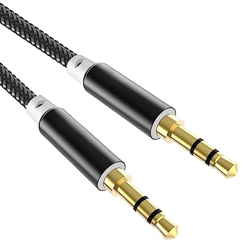 Cable Jack 3.5 Macho Macho, HiFi Estéreo Cable Audio Jack 3.5,Nylon Trenzado Cable Mini Jack a Mini Jack, Cable Auxiliar Compatible Coche, Autoradio, Auriculares, Altavoz,TV, i Phone, iPad[1.5m]