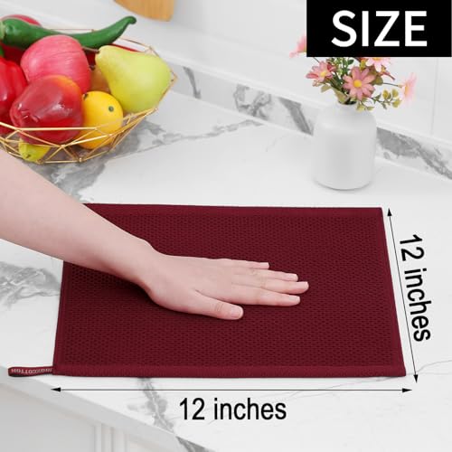 Image of Homaxy 100% Cotton Waffle Weave Kitchen Dish Cloths, Ultra Soft Absorbent Quick Drying Dish Towels, 12 x 12 Inches, 8-Pack, Burgundy